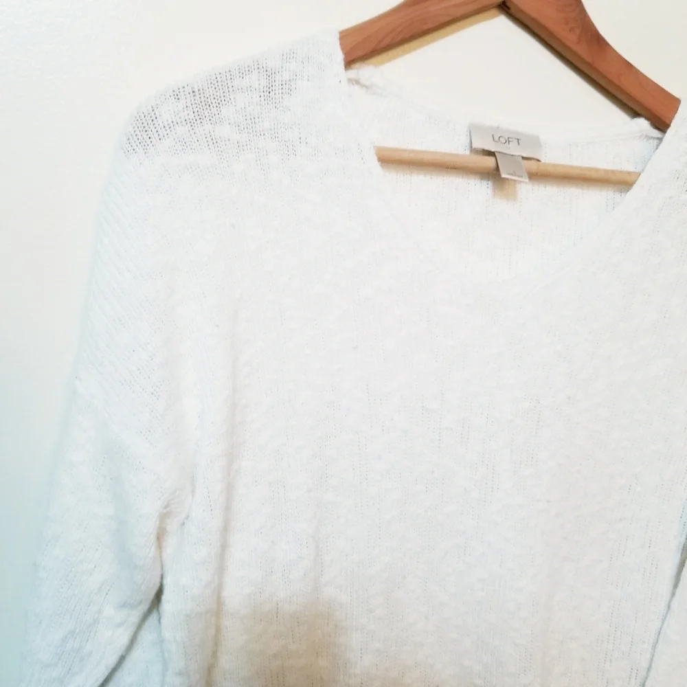 LOFT White Crew Neck Sweater Soft Knit Essential - Picture 3 of 6